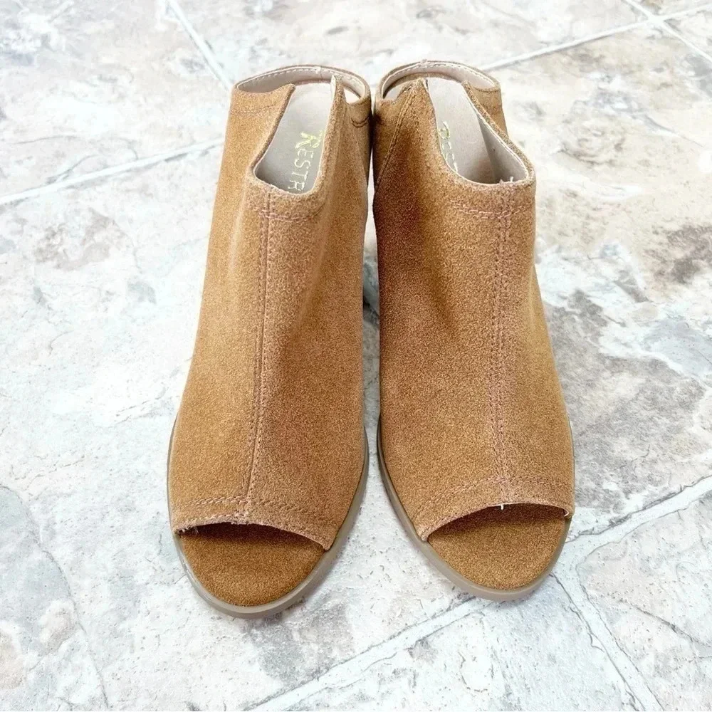 Restricted West Bay Open Toe Booties Whiskey Block Heel Size 7.5 NWT
